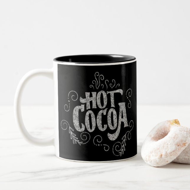 Hot Cocoa Hand Lettering Chalkboard Two-Tone Coffee Mug (With Donut)