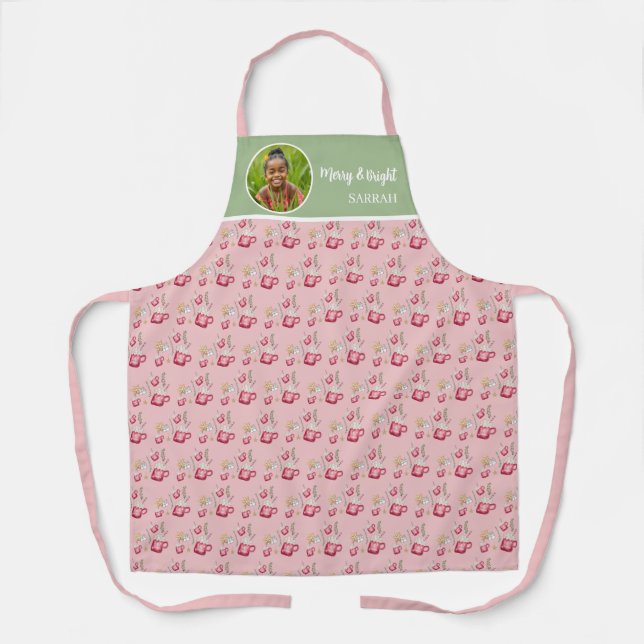 Hot Cocoa Holiday Party Watercolor Art Apron (Front)