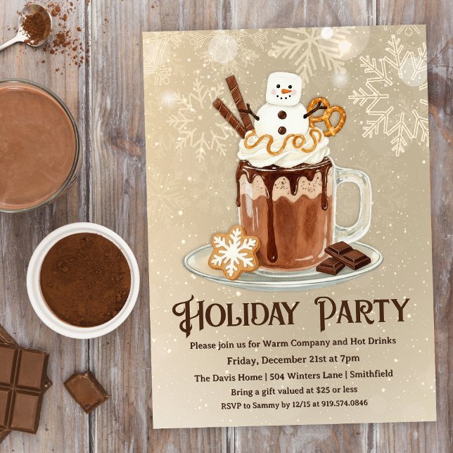 Hot Cocoa Holiday Party with Snowman Marshmallow Invitation (Creator Uploaded)