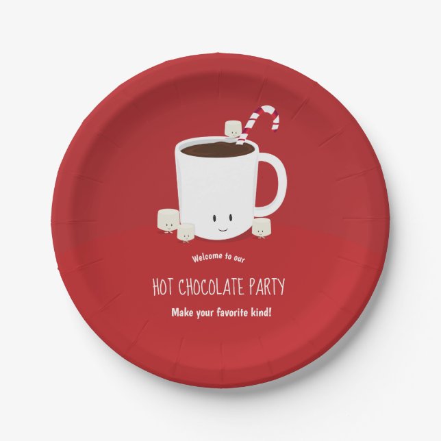 Hot Cocoa Hot Chocolate Fun Christmas Party Paper Plates (Front)