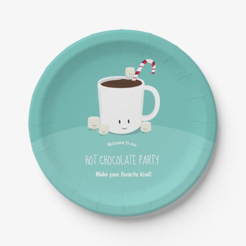 Hot Cocoa Hot Chocolate Teal Fun Christmas Party Paper Plates