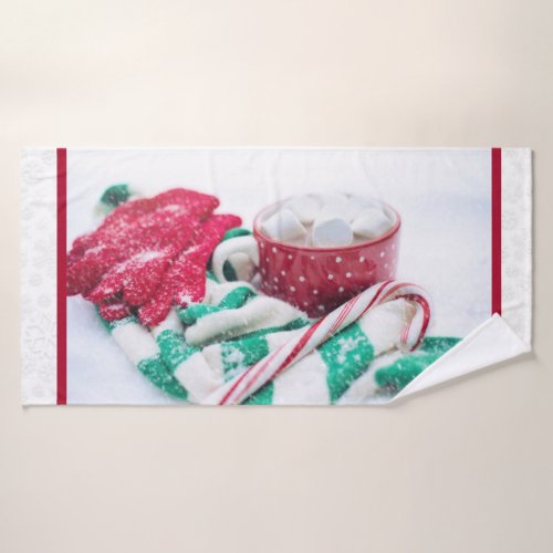 Hot Cocoa Marshmallows  Candy Cane Christmas Bath Towel Set