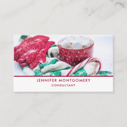 Hot Cocoa Marshmallows  Candy Cane Christmas Business Card