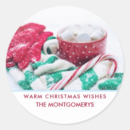 Hot Cocoa Marshmallows  Candy Cane Christmas Classic Round Sticker