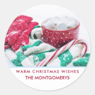 Hot Cocoa Marshmallows & Candy Cane Christmas Classic Round Sticker