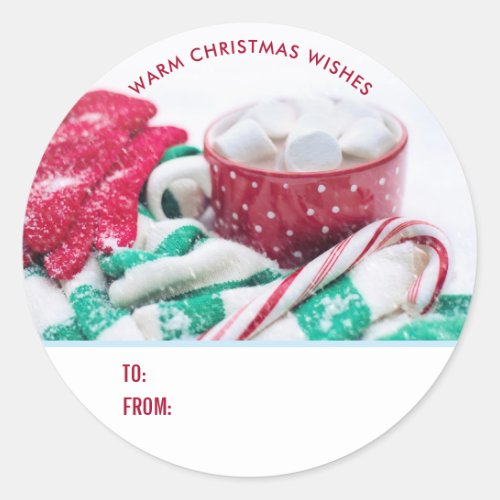 Hot Cocoa Marshmallows  Candy Cane Christmas Gift Classic Round Sticker