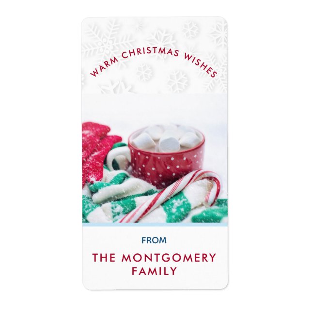 Hot Cocoa Marshmallows & Candy Cane Christmas Gift Label (Front)