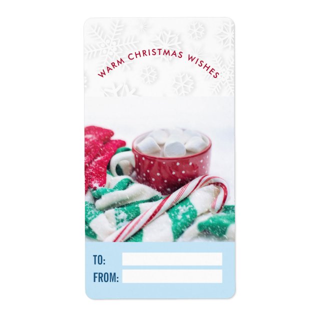 Hot Cocoa Marshmallows & Candy Cane Christmas Gift Label (Front)