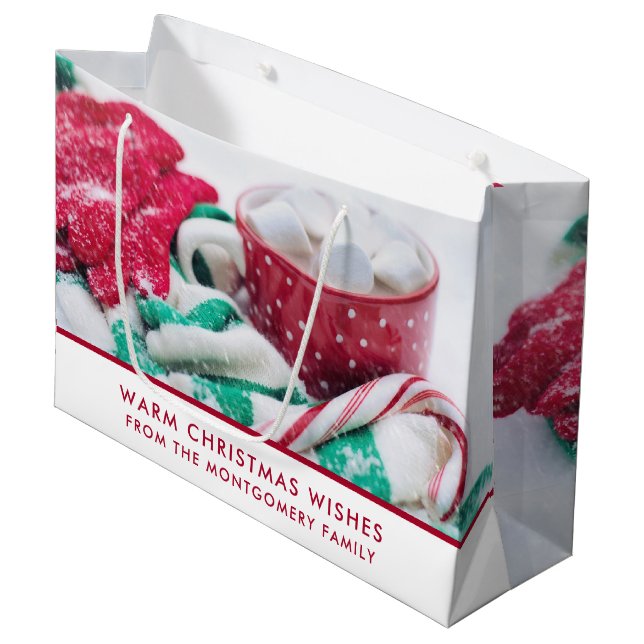 Hot Cocoa Marshmallows & Candy Cane Christmas Large Gift Bag (Front Angled)