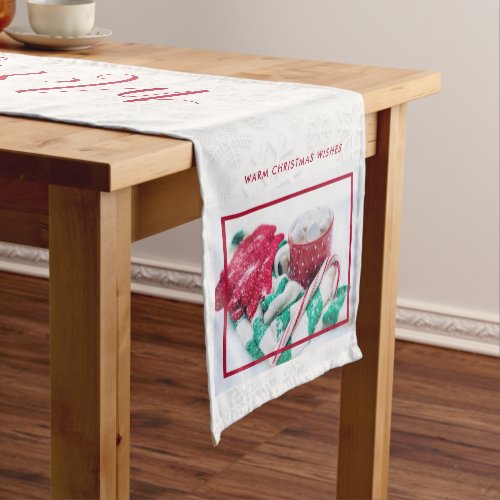 Hot Cocoa Marshmallows  Candy Cane Christmas Short Table Runner