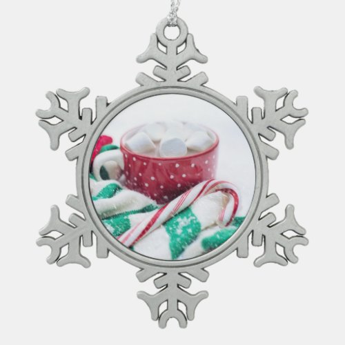 Hot Cocoa Marshmallows  Candy Cane Christmas Snowflake Pewter Christmas Ornament