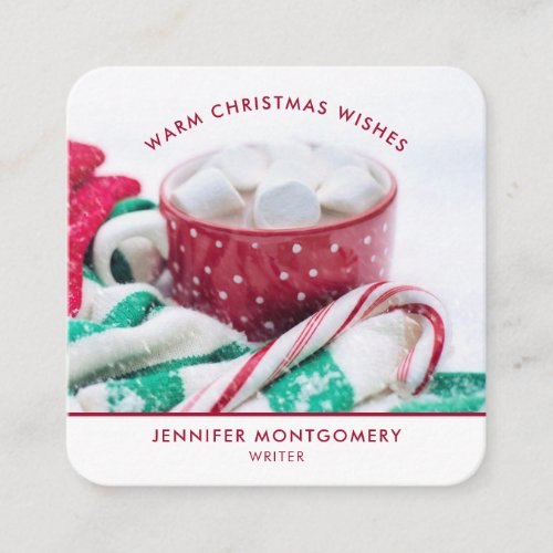 Hot Cocoa Marshmallows  Candy Cane Christmas Square Business Card