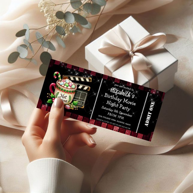 Hot Cocoa Movie Night Birthday Party Ticket Invitation (Creator Uploaded)