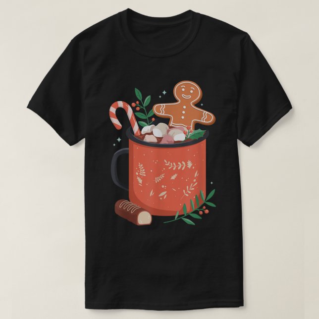 Hot Cocoa Mug Gingerbread Cookie Xmas Christmas Ho T-Shirt (Design Front)