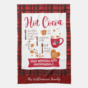 Hot Cocoa Recipe Festive Red Plaid Custom Kitchen Towel