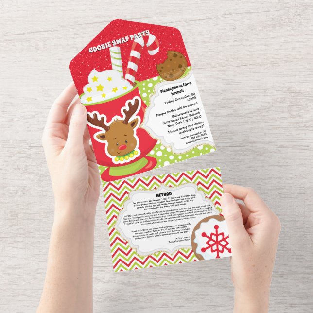 Hot cocoa reindeer cookie recipe card cute modern (Tearaway)