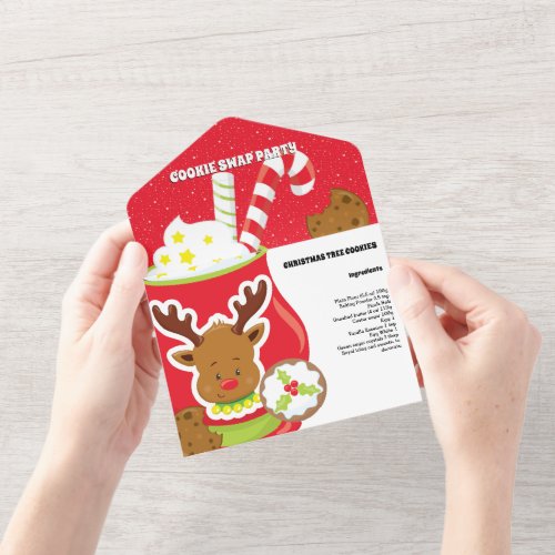 Hot cocoa reindeer cookie recipe card cute modern
