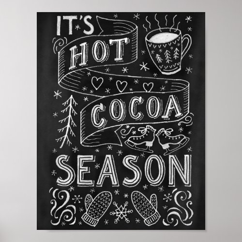 Hot cocoa season chalk hand lettering quote poster
