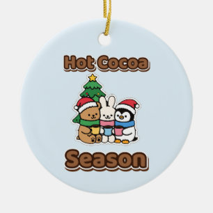 Hot Cocoa Season Cute Christmas Bear Bunny Ceramic Ornament