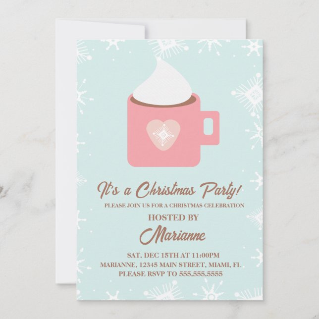 Hot Cocoa Snowflakes Christmas Party  Invitation (Front)