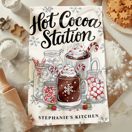 Hot Cocoa Station Personalized Christmas Kitchen Towel