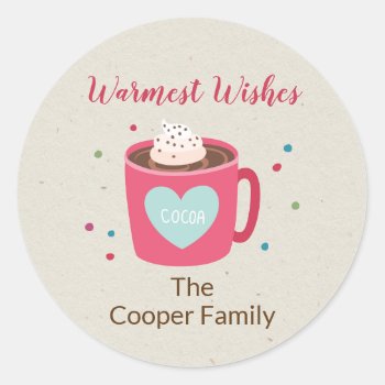 Hot Cocoa Warmest Wishes Sticker by marlenedesigner at Zazzle