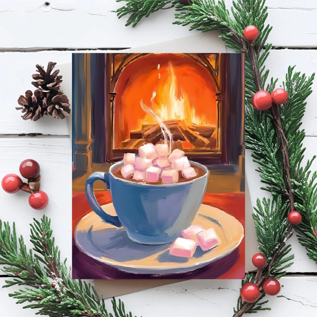 Hot Cocoa Winter Fireplace Holiday Card (Creator Uploaded)