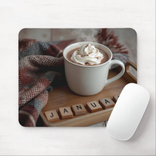 Hot Cocoa With January Word Tiles Mouse Pad