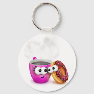 Hot Coffee And A Donut Keychain
