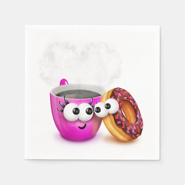 Hot Coffee And A Donut Paper Napkins (Front)