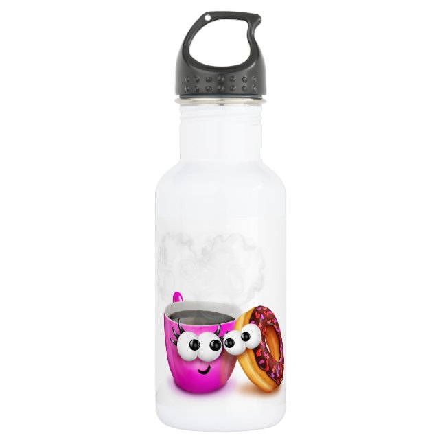 Hot Coffee And A Donut Water Bottle (Front)