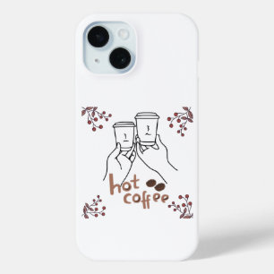Hot Coffee Cozy Hand Drawn Coffee Lovers Botanical iPhone 15 Case