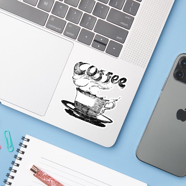 Hot coffee hand drawn clipart sticker (Laptop w/ iPhone)