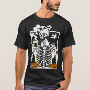 Hot Coffee Skeleton Drinking Funny Halloween Skull T-Shirt