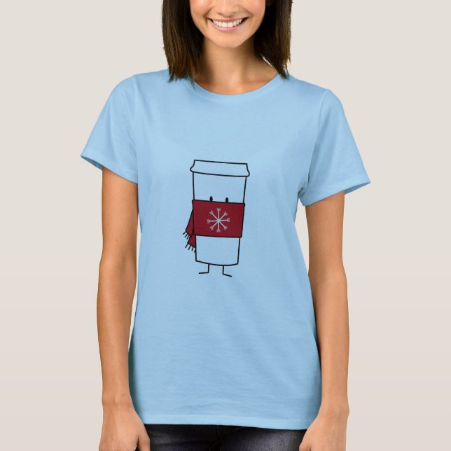 Hot Coffee with Snowflake Scarf T-Shirt (Front)