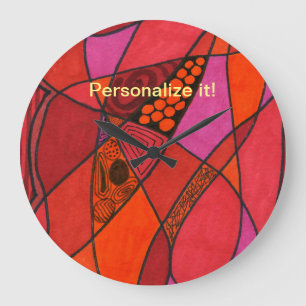 Hot color cells in orange, red, pink & black line large clock