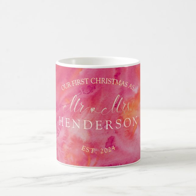 Hot Color First Christmas Mr and Mrs Coffee Mug (Center)