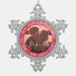 Hot Color First Christmas Mr and Mrs Snowflake Pewter Christmas Ornament