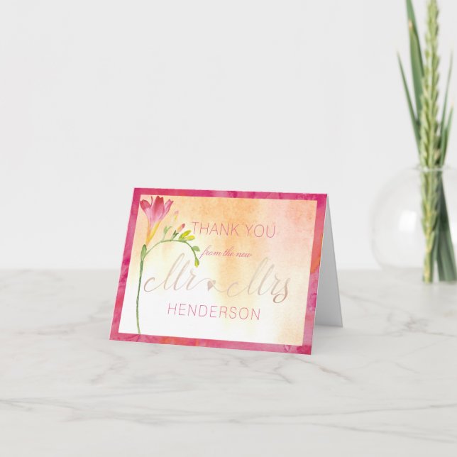 Hot Color Freesia Romantic Thank You Card (Front)