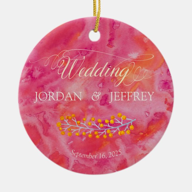 Hot Color Romantic Wedding Ceramic Ornament (Front)