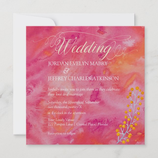 Hot Color Romantic Wedding Invitation (Front)