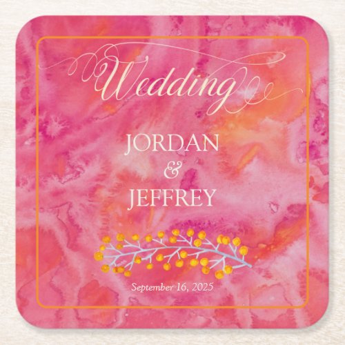 Hot Color Romantic Wedding Square Paper Coaster