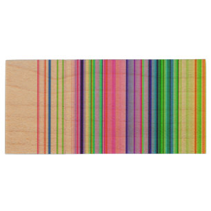 Hot colorful neon stripes wood flash drive