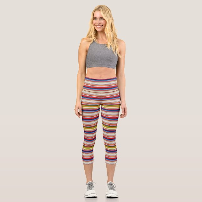 Hot colorful stripes capri leggings (Front)