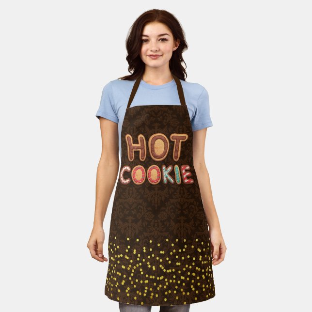 Hot Cookie Alphabet Damask Gold Confetti Apron (Worn)