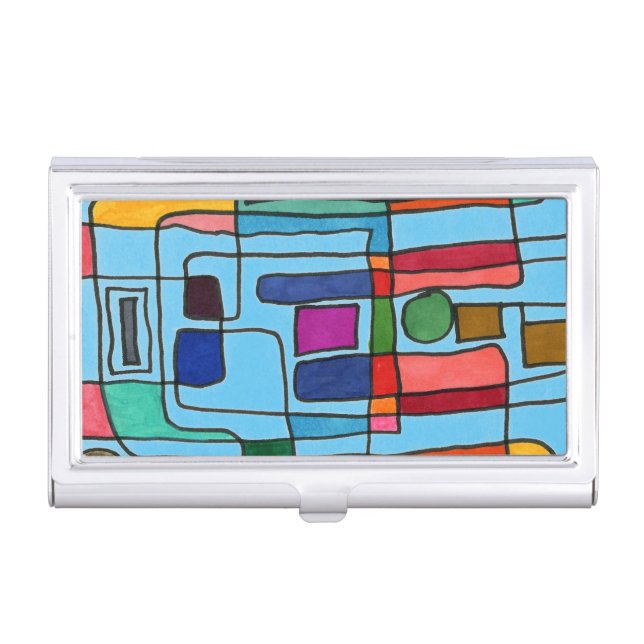 Hot & cool rectangular stripes with circle accent  business card case (Front)