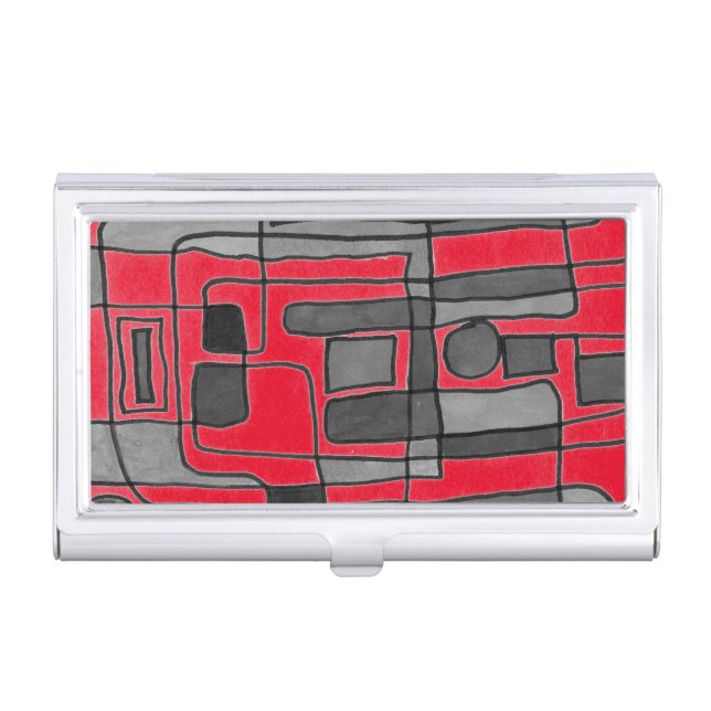 Hot & cool rectangular stripes with circle accent  business card case (Front)