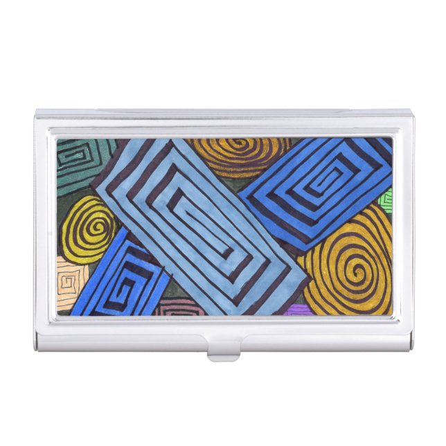 Hot & cool rectangular stripes with circle accent  business card case (Front)