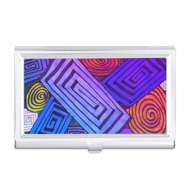 Hot & cool rectangular stripes with circle accent  business card case (Front)