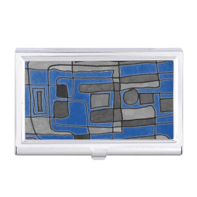 Hot & cool rectangular stripes with circle accent  business card case (Front)